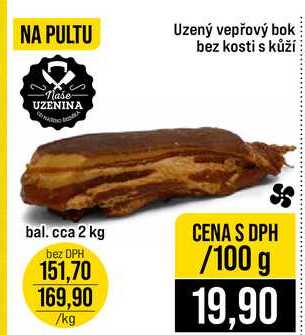 Uzený vepřový bok bez kosti s kůží 100g