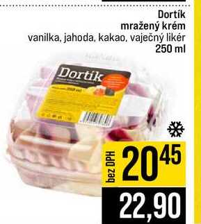 Dortík mražený krém vanilka, jahoda, kakao, vaječný likér Dortik 250 ml