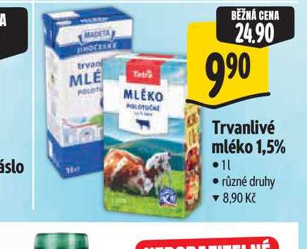 Trvanlivé mléko 1,5% 1 l