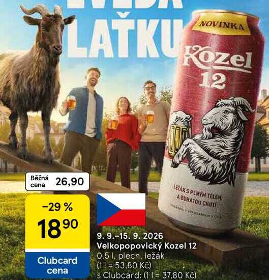 Velkopopovický Kozel 12, 0.5 l, plech, ležák  