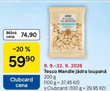 Tesco Mandle jádra loupaná, 200 g