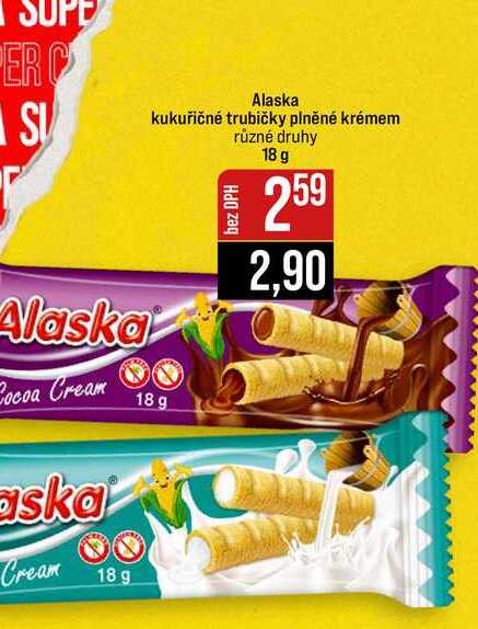 Alaska kukuřičné trubičky plněné krémem různé druhy 18 g