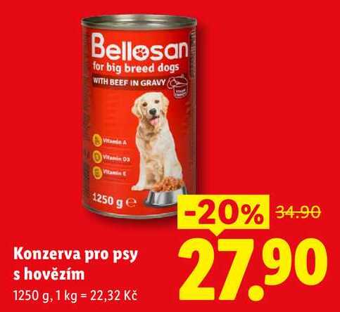 Konzerva pro psy s hovězím, 1250 g  