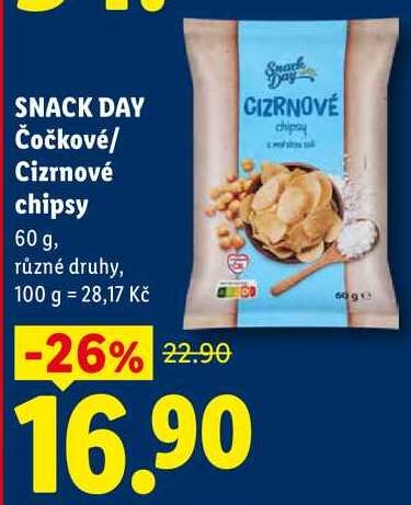 SNACK DAY Čočkové/ Cizrnové chipsy, 60 g 