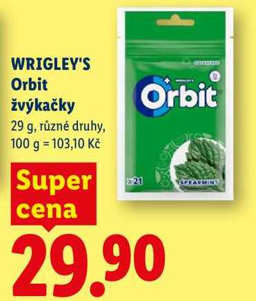 WRIGLEY'S Orbit žvýkačky, 29 g, různé druhy