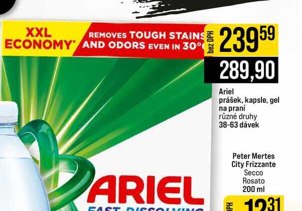 Ariel prášek, kapsle, gel na praní různé druhy 38-63 dávek