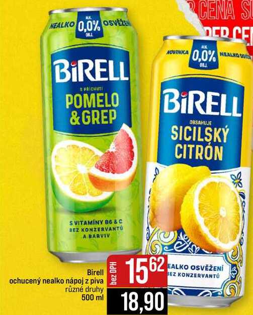 Birell ochucený nealko nápoj z piva různé druhy 500 ml