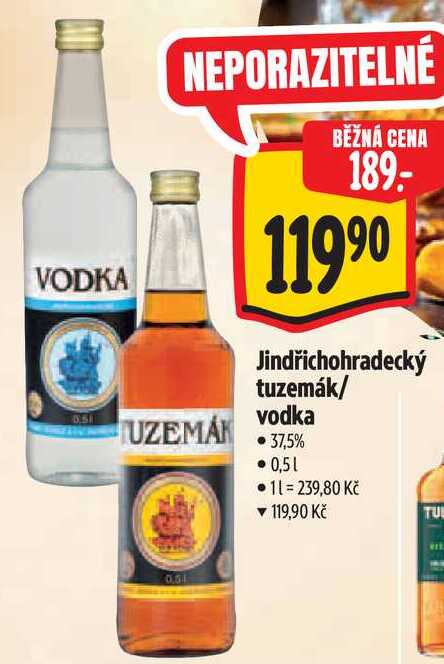 Jindřichohradecký tuzemák/vodka, 0,5 l v akci