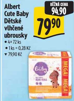 Albert Cute Baby Dětské vlhčené ubrousky, 4x 72 ks