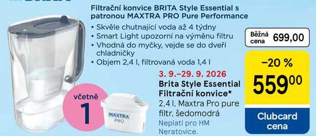 Filtrační konvice BRITA Style Essential s patronou MAXTRA PRO Pure Performance 