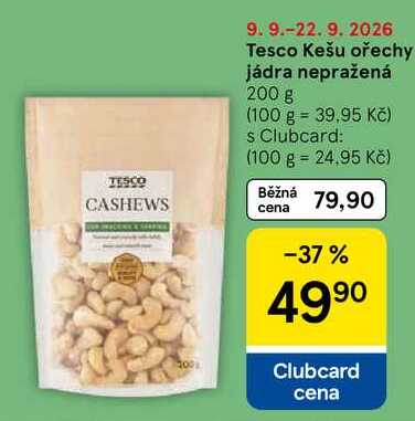 Tesco Kešu ořechy jádra nepražená, 200 g   