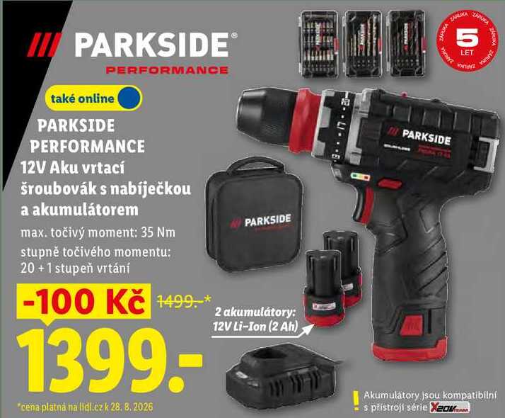 PARKSIDE PERFORMANCE 12V Aku vrtací šroubovák s nabíječkou a akumulátorem