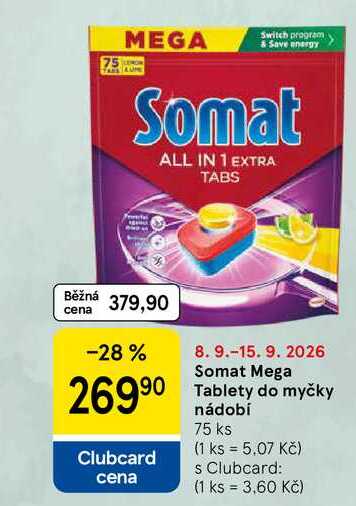 Somat Mega Tablety do myčky nádobí, 75 ks
