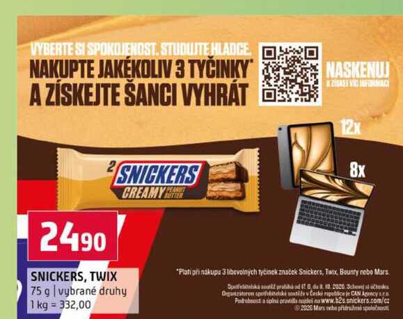 SNICKERS, TWIX 75 g vybrané druhy