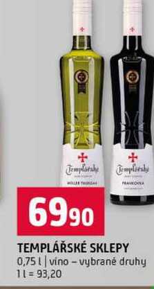TEMPLÁŘSKÉ SKLEPY 0,75l vino vybrané druhy