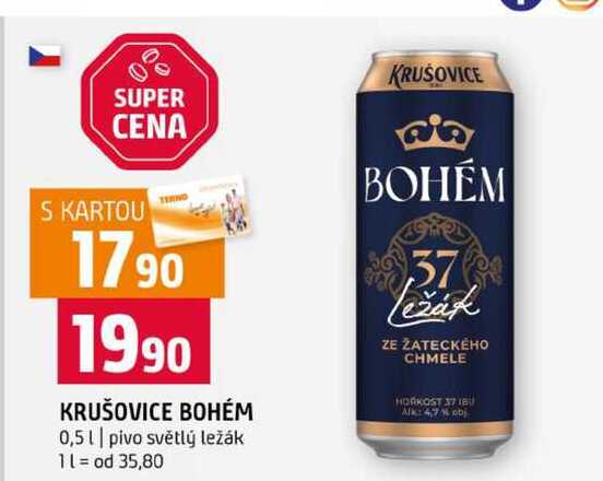 KRUŠOVICE BOHÉM 0,5l pivo světlý ležák