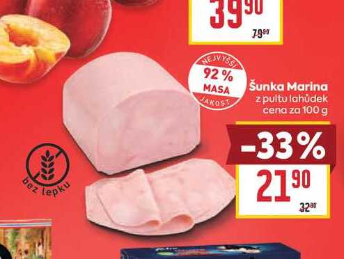 Šunka Marina z pultu lahůdek cena za 100 g