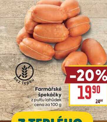 Farmářské špekáčky z pultu lahůdek cena za 100 g