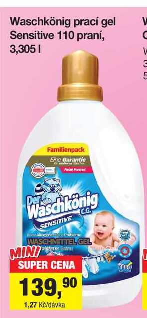 Waschkönig prací gel Sensitive 110 praní, 3,305 l