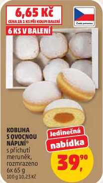KOBLIHA S OVOCNOU NÁPLNÍ s příchutí meruněk, 6x 65 g