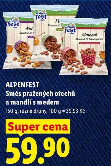ALPENFEST Směs pražených ořechů a mandlí s medem, 150 g