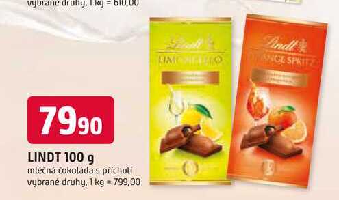 LINDT 100 g mléčná čokoláda s příchutí vybrané druhy