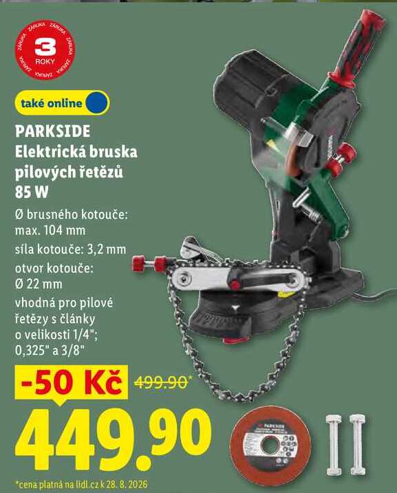 PARKSIDE Elektrická bruska pilových řetězů 85 W