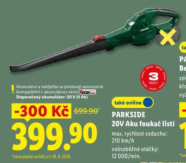 PARKSIDE 20V Aku foukač listí 