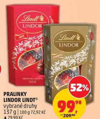 LINDOR LINDT vybrané druhy, 137 g  