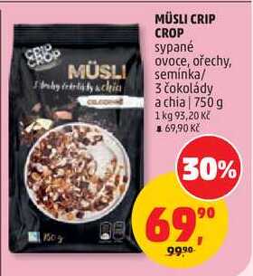MÜSLI CRIP CROP sypané ovoce, ořechy, semínka/ 3 čokolády, 750 g