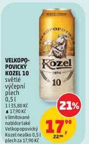 Velkopopovický Kozel Pivo výčepní 10 plechovka,  0,5 l