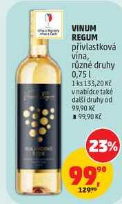 VINUM REGUM přívlastková vína, různé druhy, 0,75 l