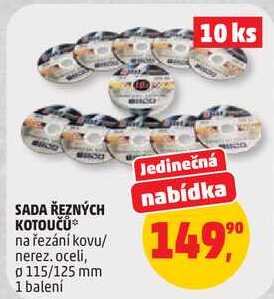 SADA ŘEZNÝCH KOTOUČŮ na řezání kovu/ nerez. oceli, 0 115/125 mm, 1 balení