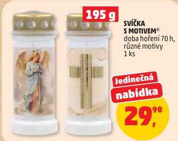 SVÍČKA S MOTIVEM doba hoření 70 h, různé motivy, 1 ks