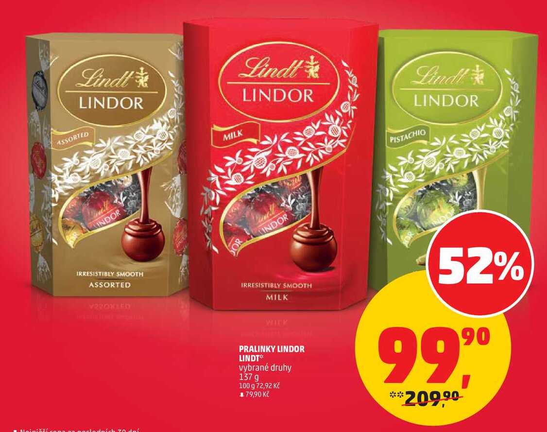 LINDOR LINDT vybrané druhy, 137 g 