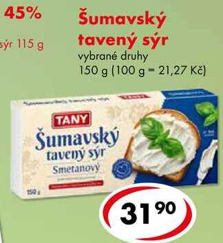 Šumavský tavený sýr, vybrané druhy 150 g