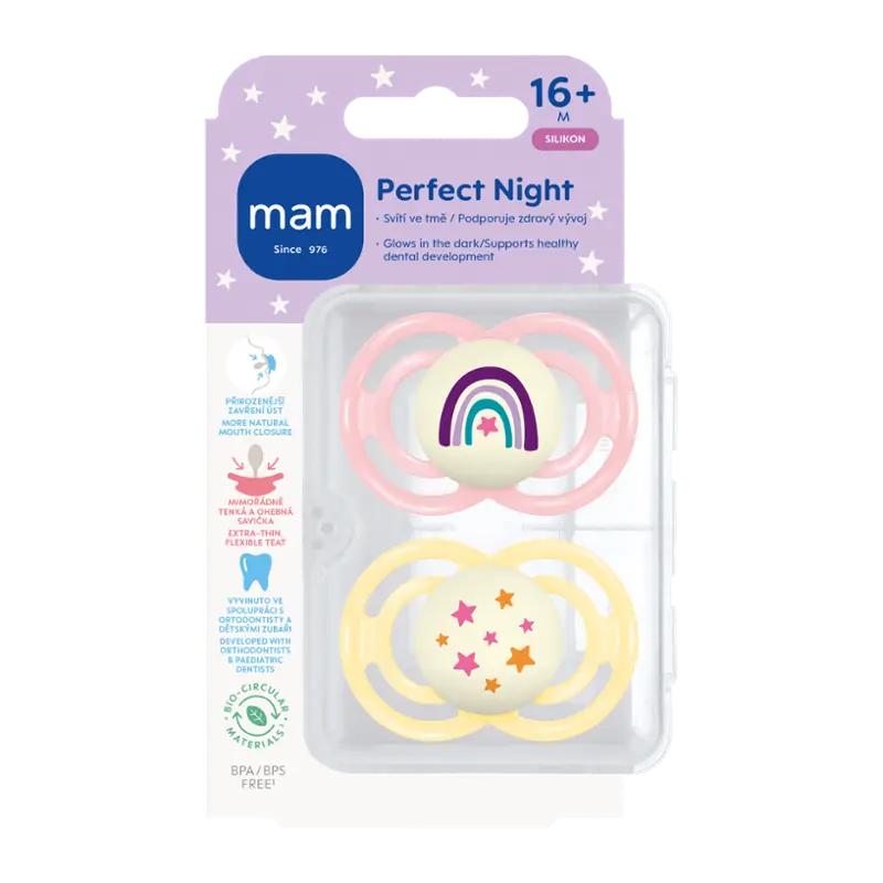 MAM Dudlík Perfect Night 16+ měs. růžový/žlutý, 2 ks