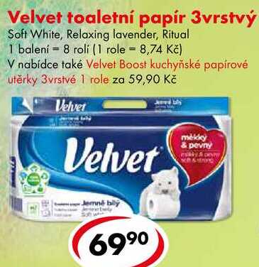 Velvet toaletní papír 3vrstvý, 8 rolí   