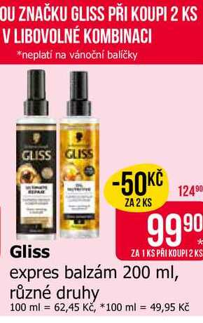 Gliss expres balzám 200 ml, různé druhy 