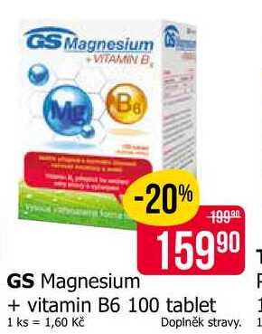 GS Magnesium Doplněk stravy + vitamin B6 100 tablet