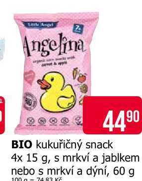 BIO kukuřičný snack 4x 15 g, s mrkví a jablkem nebo s mrkví a dýní, 60 g