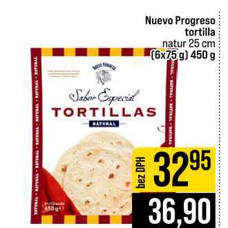 Nuevo Progreso tortilla natur 25 cm (6x75 g) 450 g