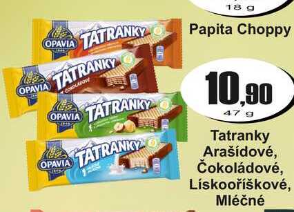 Tatranky Arašídové, Čokoládové, Lískooříškové, Mléčné 47 g