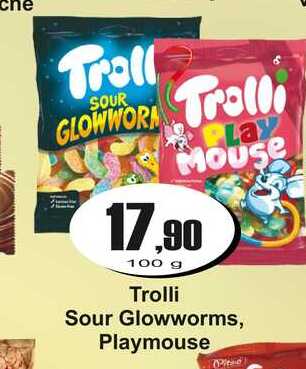 Trolli Sour Glowworms, Playmouse 100 g