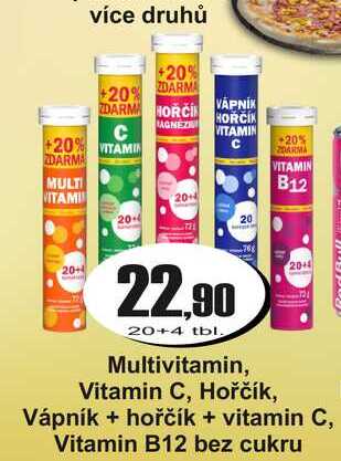 Multivitamin, 20+4 Vitamin C, Hořčík, Vápník + hořčík + vitamin C, Vitamin B12 bez cukru