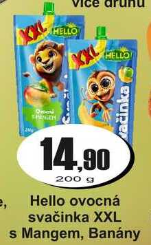 Hello ovocná svačinka XXL s Mangem, Banány 200 g