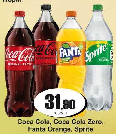 Coca Cola, Coca Cola Zero, Fanta Orange, Sprite 1,5 L