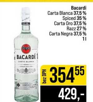 Bacardi Carta Blanca 37,5% Spiced 35% Carta Oro 37,5% Razz 27% Carta Negra 37,5% 1l