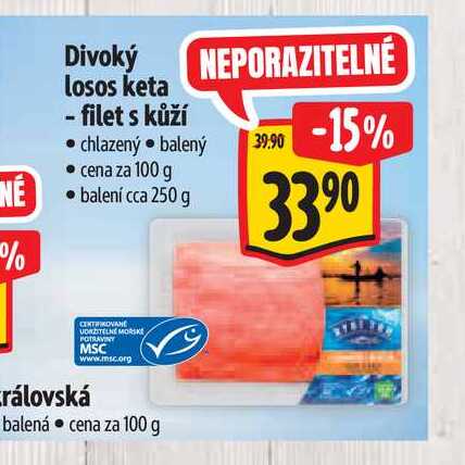 Divoký losos keta - filet s kůží 100 g 