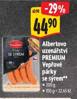 Albertovo uzenářství PREMIUM Vepřové párky se sýrem 200 g